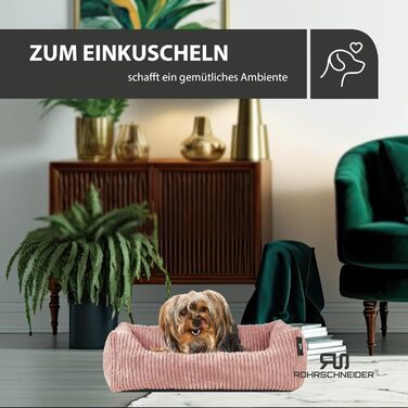 Ляжка для собак | для маленьких собак | з подушкою Cord | знімний чохол | з мискою для корму (55 x 42 см, пудрово-рожевий)