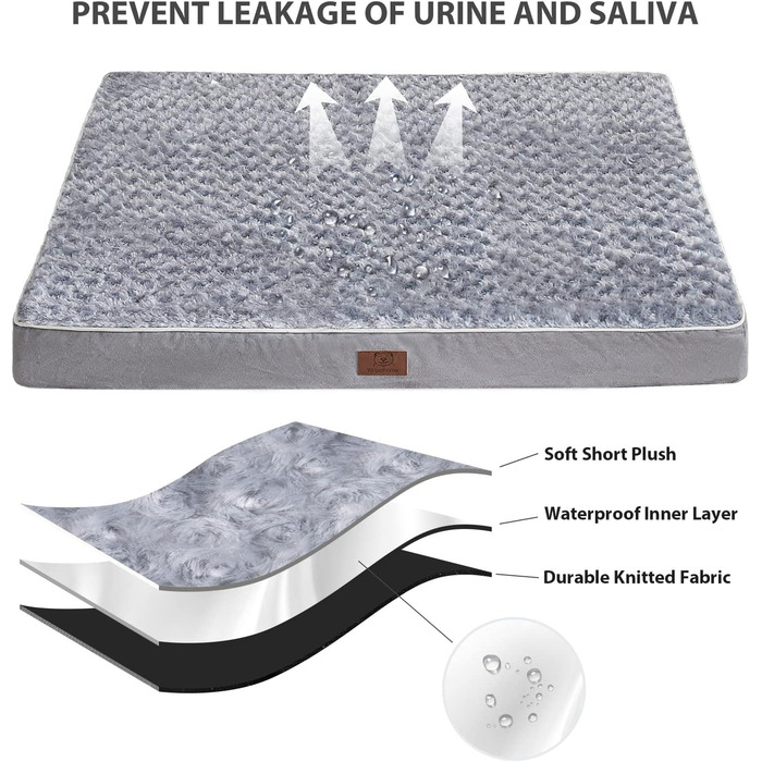 Ортопедичне собаче ліжко WNPETHOME великого розміру, 107 x 76 x 10 см, сіре, з ефектом пам'яті, м'який плюш, знімний