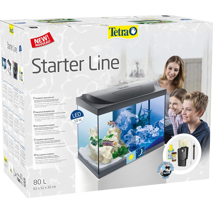 Акваріумний комплект Tetra Starter Line 80 л з LED-підсвіткою день/ніч, фільтром, нагрівачем, кормом і кондиціонером для води