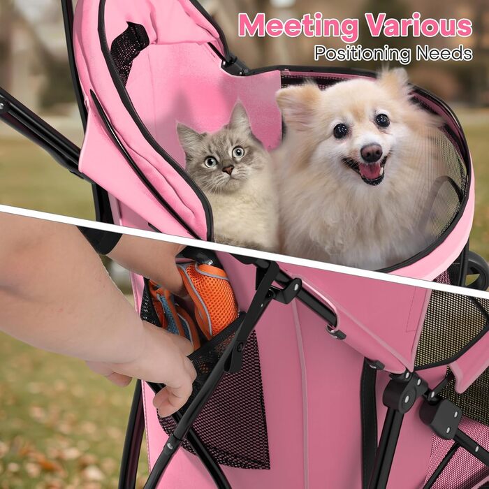 Візок для собак маленьких порід, 4,5-10 кг, візок для цуценят, візок для середніх собак, візок для котів, візок для 2 котів, з багажником, леопардовий принт (рожевий)