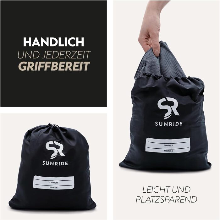 Охладна ковдра SUNRIDE для коней (Cool Down) 3-частинна - з накидкою на голову та тканиною - миттєвий охолоджуючий ефект завдяки випарній прохолоді - екологічна, проста у використанні - сіра (125 см)