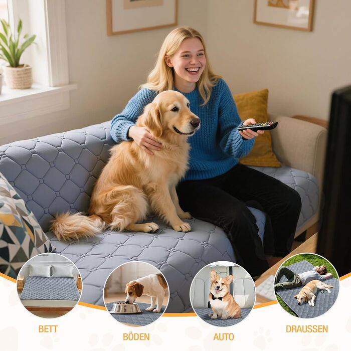Водонепроникний килимок для собак Lekereise 157x208 см - 100% поглинання та захист від протікання, м'який, нековзний. Підходить для дивана, ліжка, авто. Легко прати. Для собак та котів (Сірий)