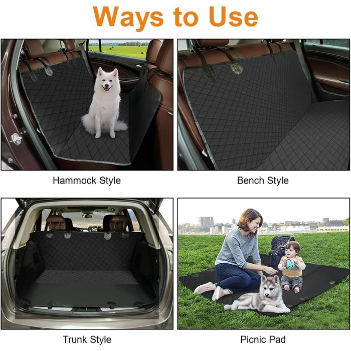 Захист для багажника авто URAQT для собак, 142 x 130 см, водонепроникний, з кріпленням для собаки та мискою