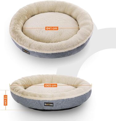 Кругле ліжко для собак та котів Feandrea, Ø 65 см, сіре, 65 x 65 x 12 см