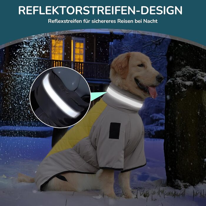 Водонепроникний дощовик для собак середніх та великих порід від ALLSOPETS, тепла зимова куртка з світловідбиваючими смугами, вбудованим повідком, захист від вітру для холодної погоди (Яскраво-жовтий, 2XL)