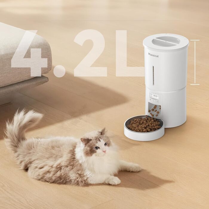 Автомат годівлі для котів 4.2L з програмуванням, з нержавіючою чашею, 6 прийомів їжі на день