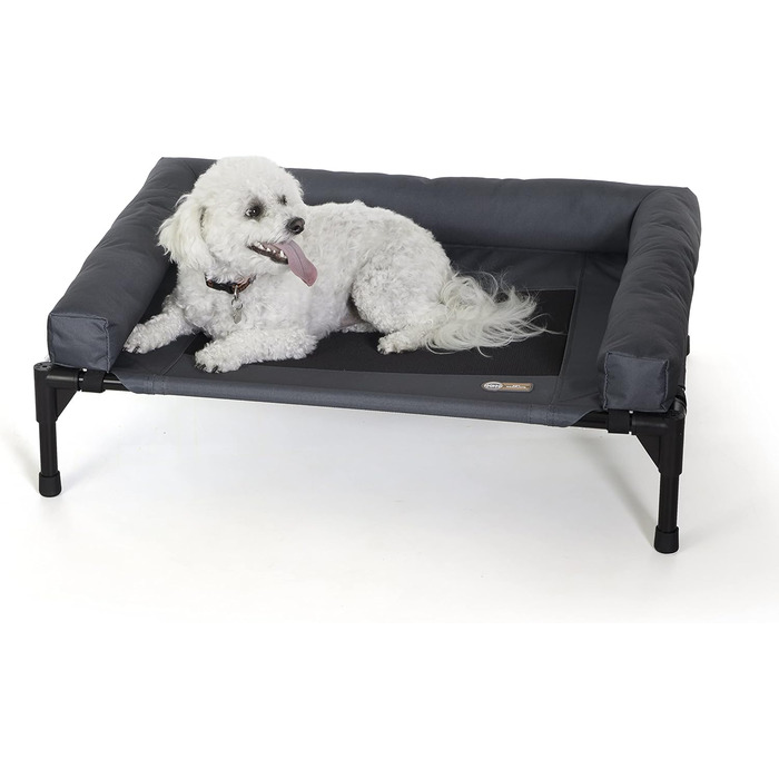 Ківш для собак K&H Pet Products Bolster, з охолодженням, для дому та вулиці, підняте ліжко для собак з знімними валиками для шиї, знімний мережевий чохол, підходить для середніх собак, антрацитовий/чорний, 81 x 64 x 28 см