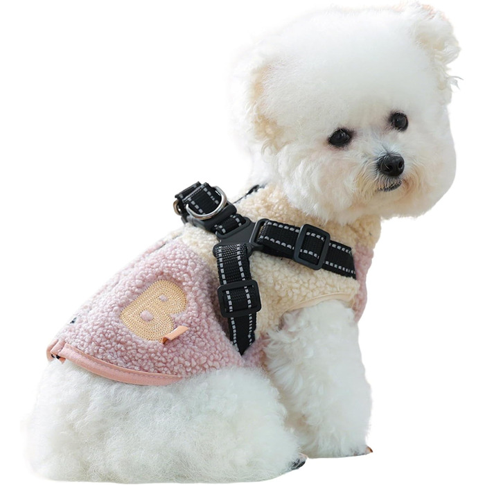 Зимова куртка для собак з флісовою підкладкою - одяг для тварин з отвором для повідка, тепла куртка для холодної погоди, для маленьких та середніх собак, осінь, прогулянки (рожевий та білий)