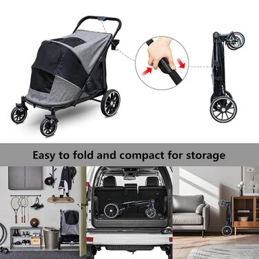 Візок для собак Quolliter: складаний, до 50 кг, для великих собак та котів, сірий, 100 x 48 x 96 см