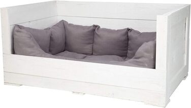 Собаче ліжко Kistenkolli Altes Land Balu з дерева з подушкою 90x57x45 см, корзина для собак, лежанка, вінтаж, для дому та вулиці, білий колір