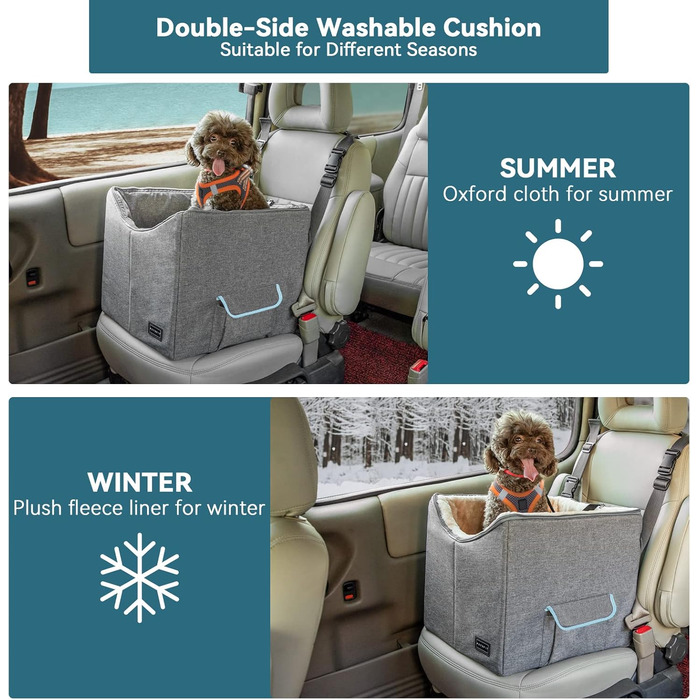 Автокрісло для собак Petsfit на заднє сидіння, для середніх та 2 маленьких собак, з підстилкою та ременями безпеки