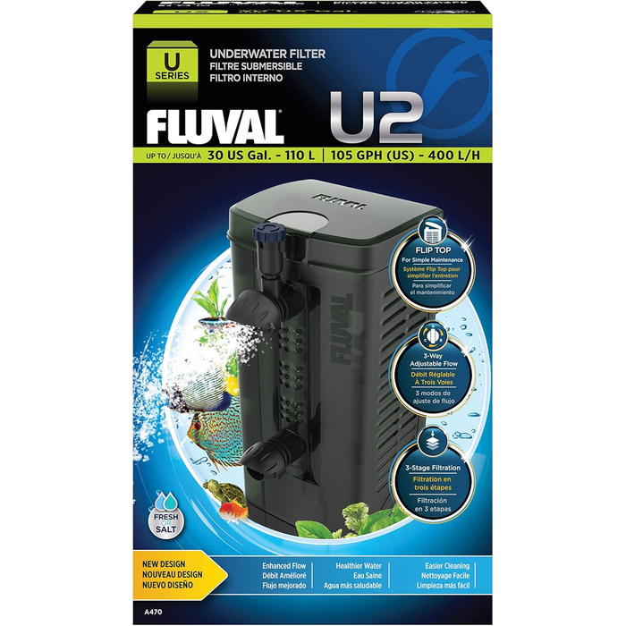 Внутрішній фільтр Fluval U2 для акваріумів 45-110 л + Biomax біокільця для корисних бактерій, сумісний з U2, U3, U4, 170 г