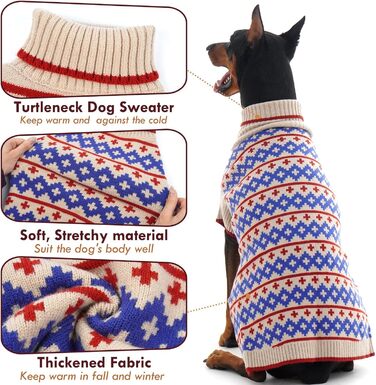 Пуловер для собак середнього та великого розміру, в'язаний пуловер з отвором для повідка, теплий, з коміром-стійкою, на Новий Рік, для хлопчиків та дівчаток XXXL, абрикосовий