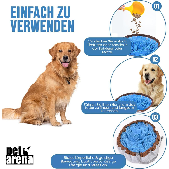 PET ARENA килимок для нюхання собак – килимок для пошуку, міцні матеріали, інтелектуальна іграшка для собак, регульований розмір, можна прати, блакитний