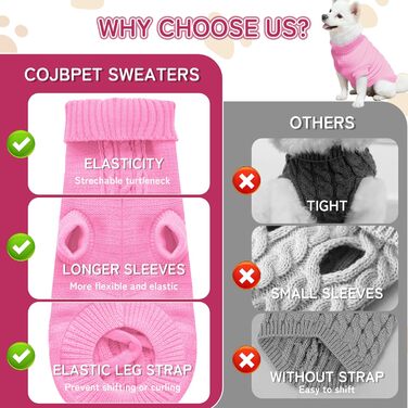 Вовняний пуловер для собак з коміром-горловиною, теплий та м'який, зимовий одяг для собак та котів, червоний, розмір M (14', рожевий)