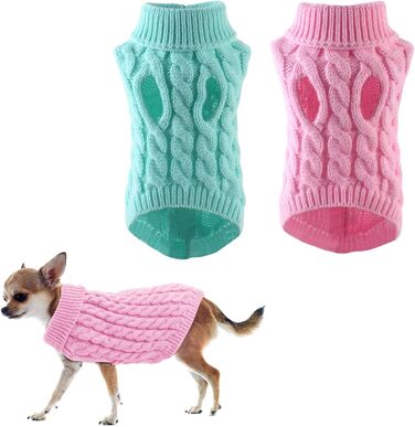 2 шт. Пуловер для собак - теплий зимовий вовняний пуловер з коміром-горловиною для маленьких собак, зручний в'язаний одяг для такс та цуценят, в'язаний пуловер для маленьких порід собак, для дому та вулиці, синій/рожевий