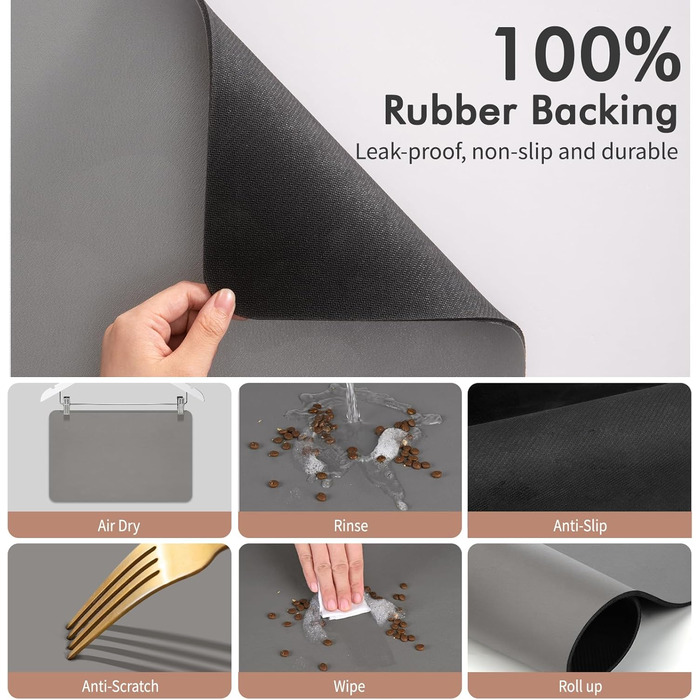 Підкладка під миску для собак та котів, нековзна, 60 x 150 см, сірий колір