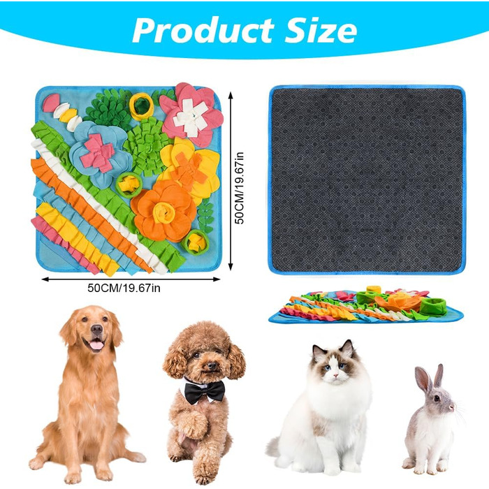 Килимок-нюхалка для собак, килимок для пошуку корму, інтерактивна іграшка для собак, килимок-нюхалка для цуценят, 50x50 см, блакитний