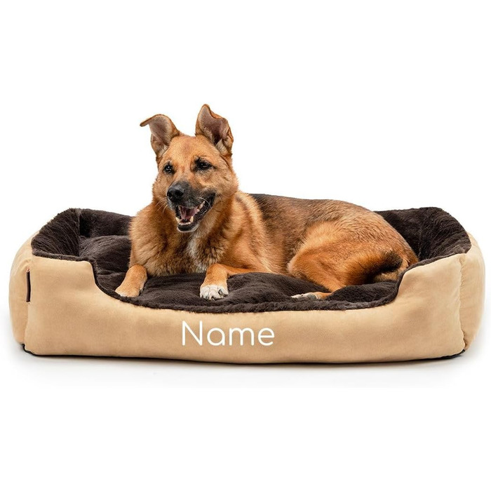 Килимок для собак Lionto з двостороннім подушкою та нековзною основою, міцний лежак для домашніх тварин з глибоким входом, підходить для собак та котів будь-якого віку, 50x37 см, м'який лежак для собак, (Д 90 x Ш 70 x В 20 см (з іменним нанесенням), бежев