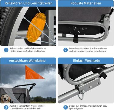 Причіп для собак 2-в-1 Hundefahrradanhänger Jogger до 40 кг - легкий, з посиленим дном та прапорцем безпеки