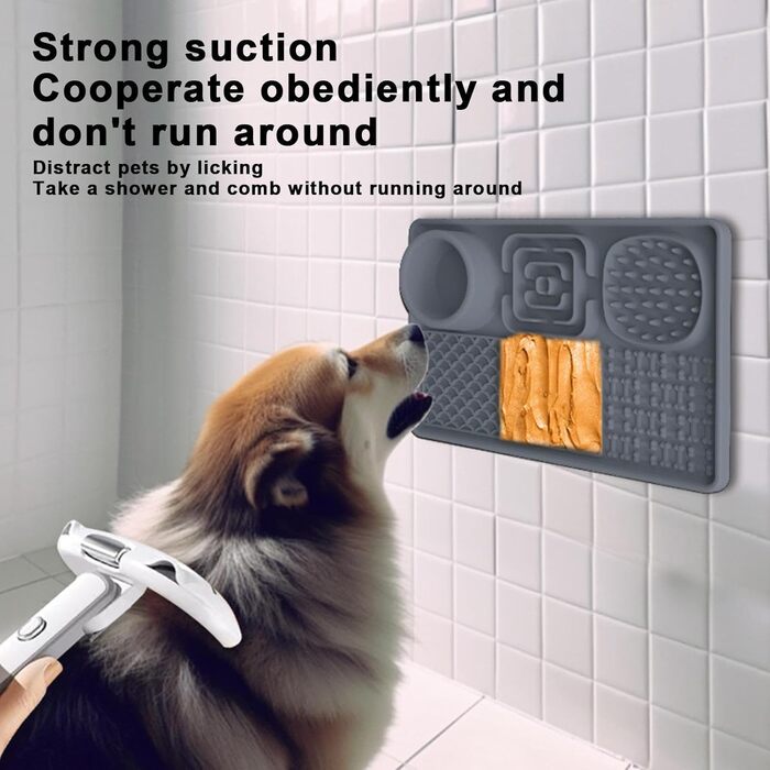 Килимок для собак і котів з силікону з присосками, антипригарний, для ласощів, сірий