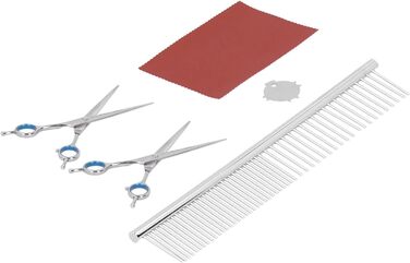Набір для грумінгу собак: професійні ножиці з нержавіючої сталі, гребінець, прямі та зігнуті ножиці для собак та котів