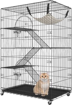 Клітка для котів VEVOR, 4 рівні, 2 двері, 90x60x133 см, залізна, з покриттям, з драбинами, для котів і дрібних тварин