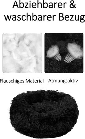 Кругле лежанка для собак середнього розміру Donut Fluffy 70см - м'яке, зручне ліжко для собак та котів, чорний кошик