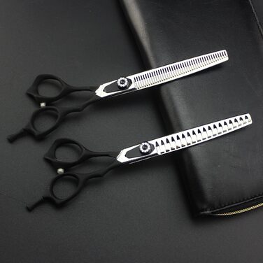 Набір професійних ножиць для грумінгу собак JIESENYU 7.0 дюймів (4 шт.) - прямі та тонкі леза, чорний колір