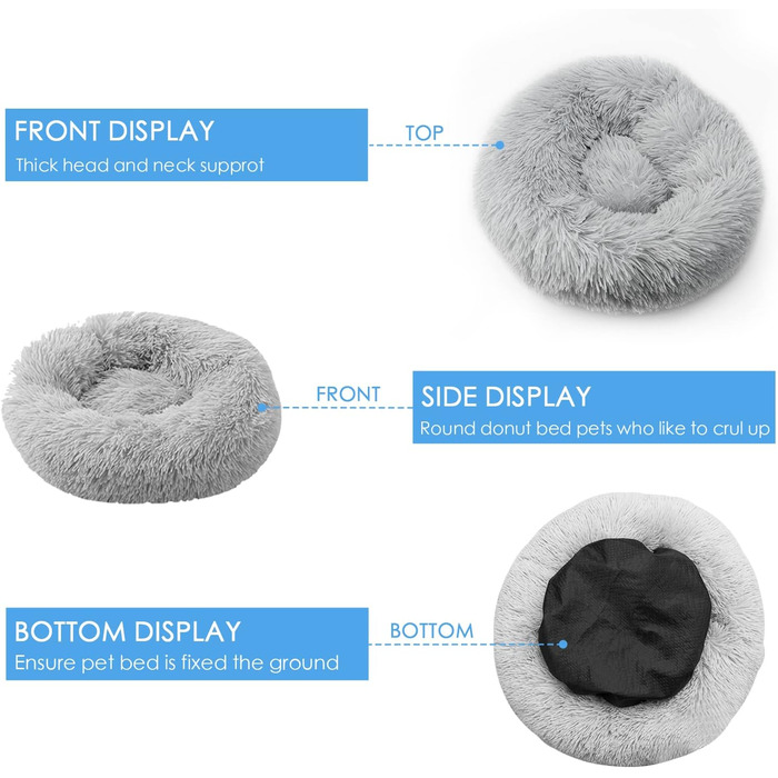 Кругле ліжко для собак та котів 70 см, м'яке гніздо-корзина, тепле ліжко-подушка для середніх собак, котів та інших домашніх тварин (темно-сірий)