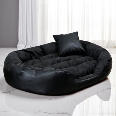 Собаче ліжко Tierlando Philip VIP з велюрової екошкіри, зручним двостороннім матрацом, легкою у догляді обшивкою та стійким наповнювачем. Розмір: 110x80 см, колір: чорний. PH4-AL (110x80 см, внутрішній розмір: 75x55 см)