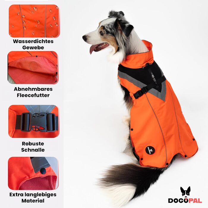 Водонепроникний дощовик для собак з винімним флісовим підкладкою, розмір L, помаранчевий