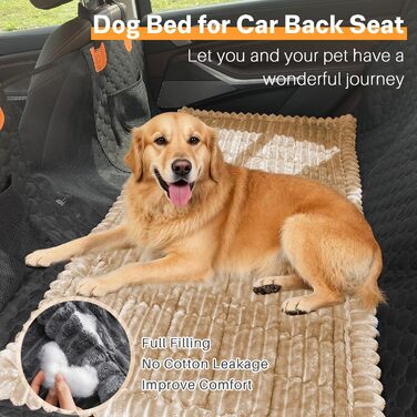 Автомобільний чохол на сидіння для собак, ліжко для собак в авто, сумісний з подовжувачами сидінь, захист сидіння, неслизький, м'який, довговічний, для автомобілів, вантажівок та позашляховиків (Чорний та Білий, 59,9 x 129,5 см, світло-коричневий 63 x 137