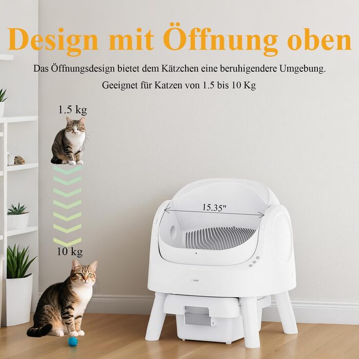 Автоматичний лоток для котів Katzenklo Selbstreinigend XXL Білий – Інтелектуальний дизайн з відкритим верхом, великий об'єм, ручний та автоматичний режими