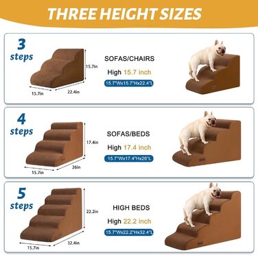 Сходинка для собак та котів на 4 сходинки, коричнева, 40 см. Стабільна, з антиковзким покриттям.