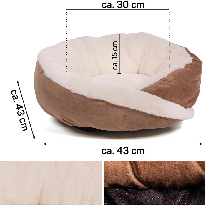 Кругле ліжко для собак Wallace & Jones Grace - зручний лежак для середніх собак | М'яке ліжко, ліжко з бортиком, неслизьке | Колір: коричнево-бежевий | Розмір M | 60 x 60 x 48 см