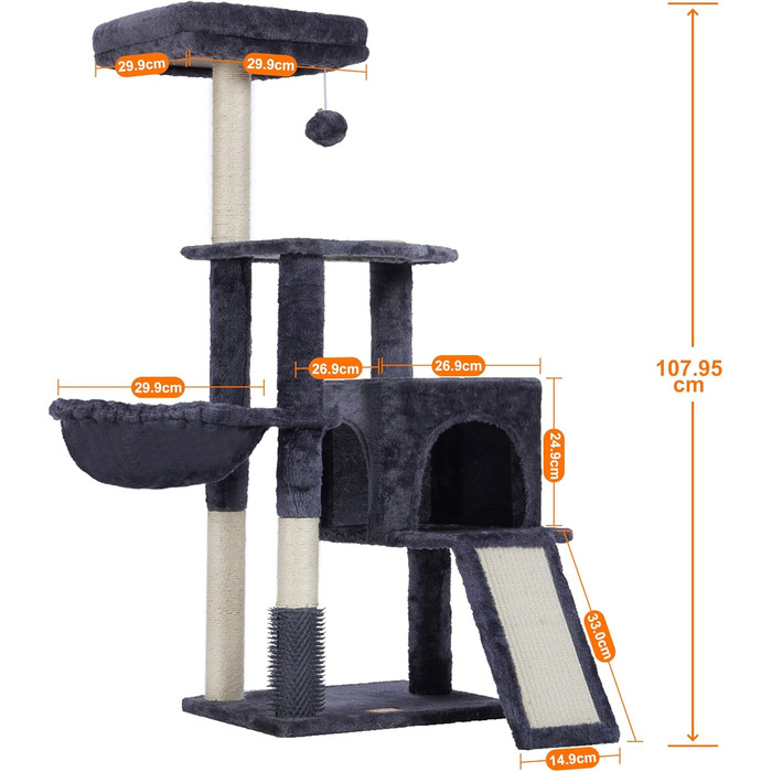 Котячий будиночок Heybly з когтеточкою та щіткою, сірий, HCT005SG