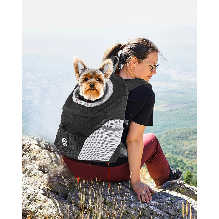 PETCUTE Рюкзак-переноска для собак і котів, чорний, з регульованим ременем, водонепроникним дном та дихаючою передньою кишенею