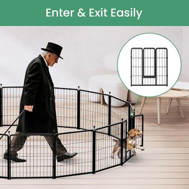 Вольєр для собак HealSmart, 61 см, 8 панелей, міцний метал, портативний, для дому та вулиці, для кемпінгу, двору, автодому, садового паркану, приватності, тераси, білий (чорний, 24 дюйми 8 панелей)