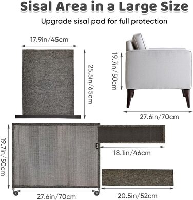 Захист для дивану від котів NATUYA - М'який мовшеневий захист меблів для котів, легко знімається, сірий колір, для правої сторони