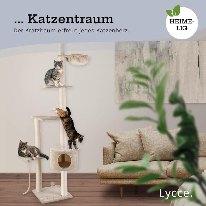 Кігтеточка Lycce Katzenbaum Tower - багатоповерхова з сизалю та плюшу, бежева, 230-260 см, XL