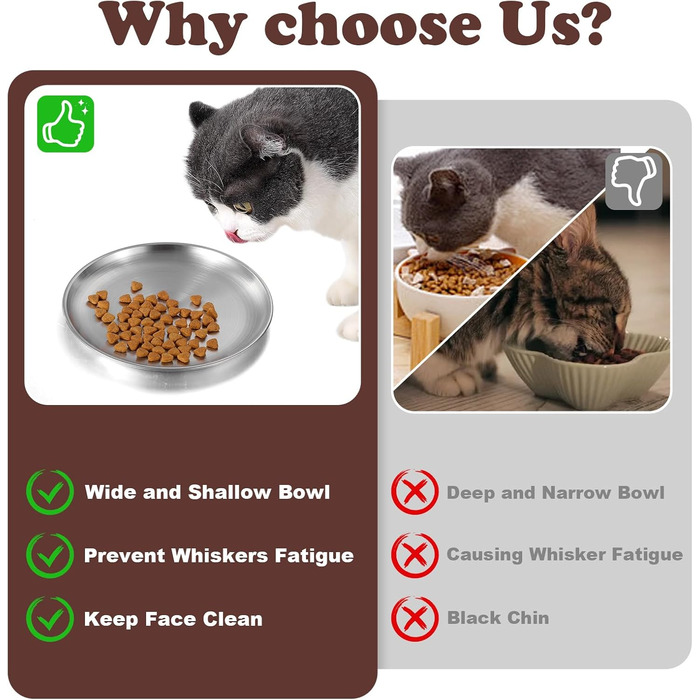 Миска для котів YUXIANLB, нержавіюча сталь, широка, 2 шт.