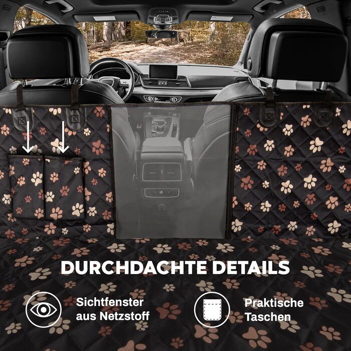 Захист для заднього сидіння автомобіля для собак від Hainberger: водовідштовхувальний, стійкий до подряпин, з боковими захистами та оглядовим вікном, 4-в-1, 137x147 см (з малюнком)