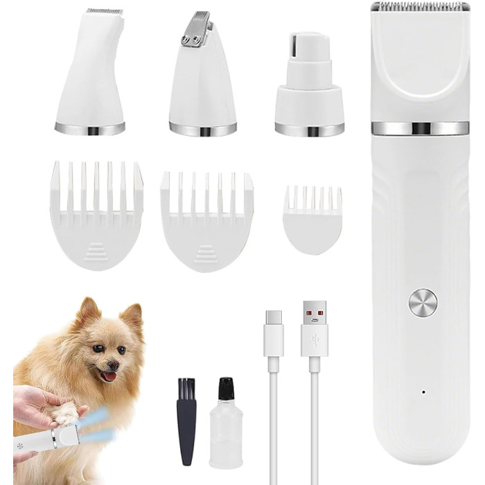 Набір для догляду за домашніми тваринами: тример, ножиці, щітка, інструменти для грумінгу собак та котів | Білий