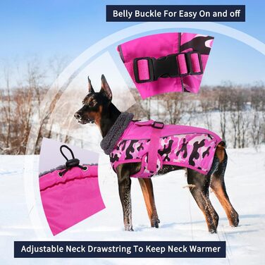 Зимовий теплий халат для собак IECOii з флісу, водонепроникний, з відбиваючими елементами, для малих, середніх та великих собак, рожевий камуфляж