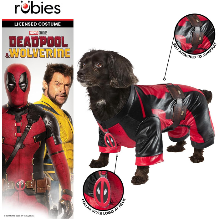 Костюм Deadpool Dogpool для собак Rubie's, розмір L, червоно-чорний