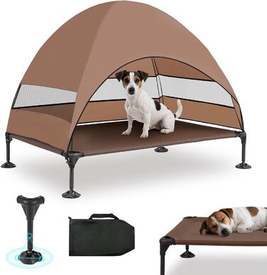 Лежанка для собак Snagle Paw з дахом, піднятий дизайн - стабільне ліжко для собак з антиковзними ніжками, широка тінь - водонепроникна для великих собак, для дому/на вулицю, кемпінг та сад, коричнева, 106 x 84 x 76 см