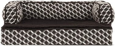 Ліжко для собак та котів FurHaven, плюшеве, стилізоване під диван, з охолоджуючим гелевим шаром, знімний чохол, колір коричневий діамант, розмір S