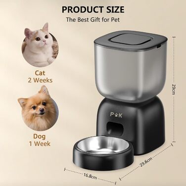 Автоматична годівниця для котів PUPPY KITTY з WiFi, керування через додаток, нержавіюча миска, легке очищення, запис голосу, 1-10 порцій на день