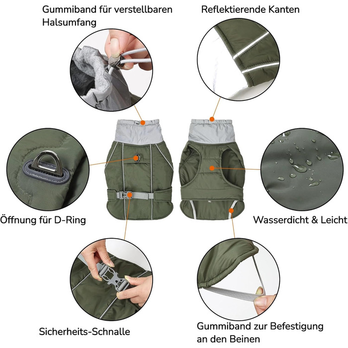 Зимова куртка для собак, водонепроникна та вітронепроникна, з підкладкою з флісу, D-кільце, світловідбиваючі елементи (L)